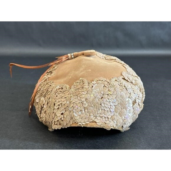 Vintage Jane Morgan 1960s Scalloped Velvet Sequin Hat Gatsby Flapper Party Glam - Picture 3 of 7